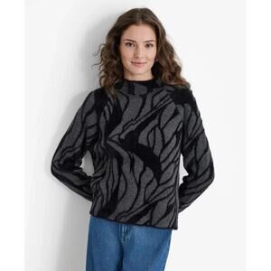 Dkny Women's Mock-Neck Mixed-Knit Long-Sleeve Sweater Charcoal Size XL 1936